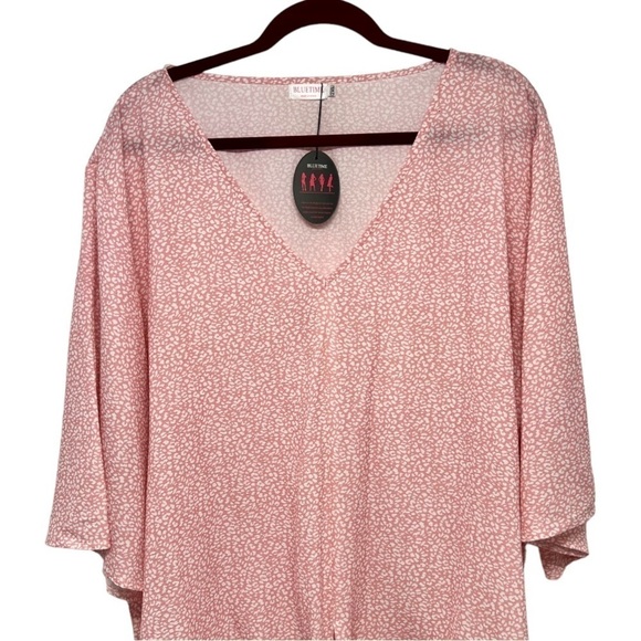 Bluetime NEW Pink & White Print V Neck 3/4 Sleeve Tie Front Top Women’s 2XL - Picture 4 of 9